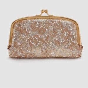 HOBO Save Face Frame Cosmetic Pouch Gold Gilded Petals Leather